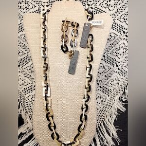 J. Crew Black and Gold Acrylic Resin and Horn Chain Necklace Set